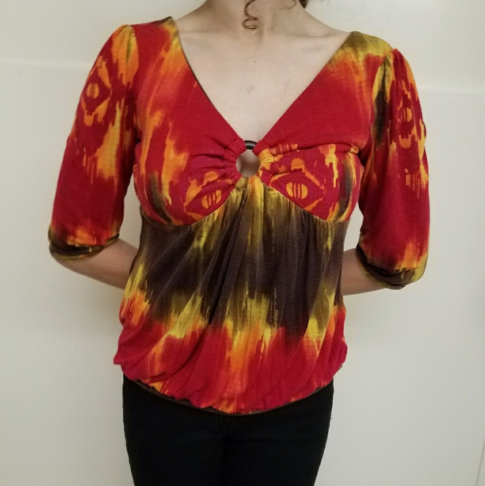 Ring V-neck Multicolored Blouse